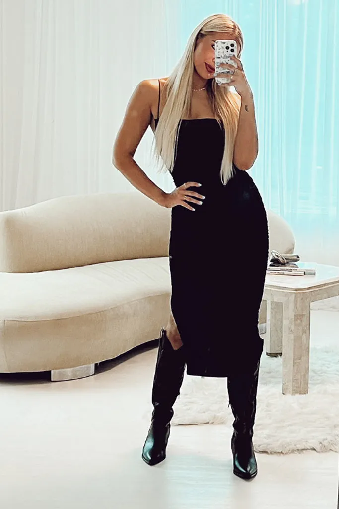 Breathable wear Venice Ruched Midi Dress - Black