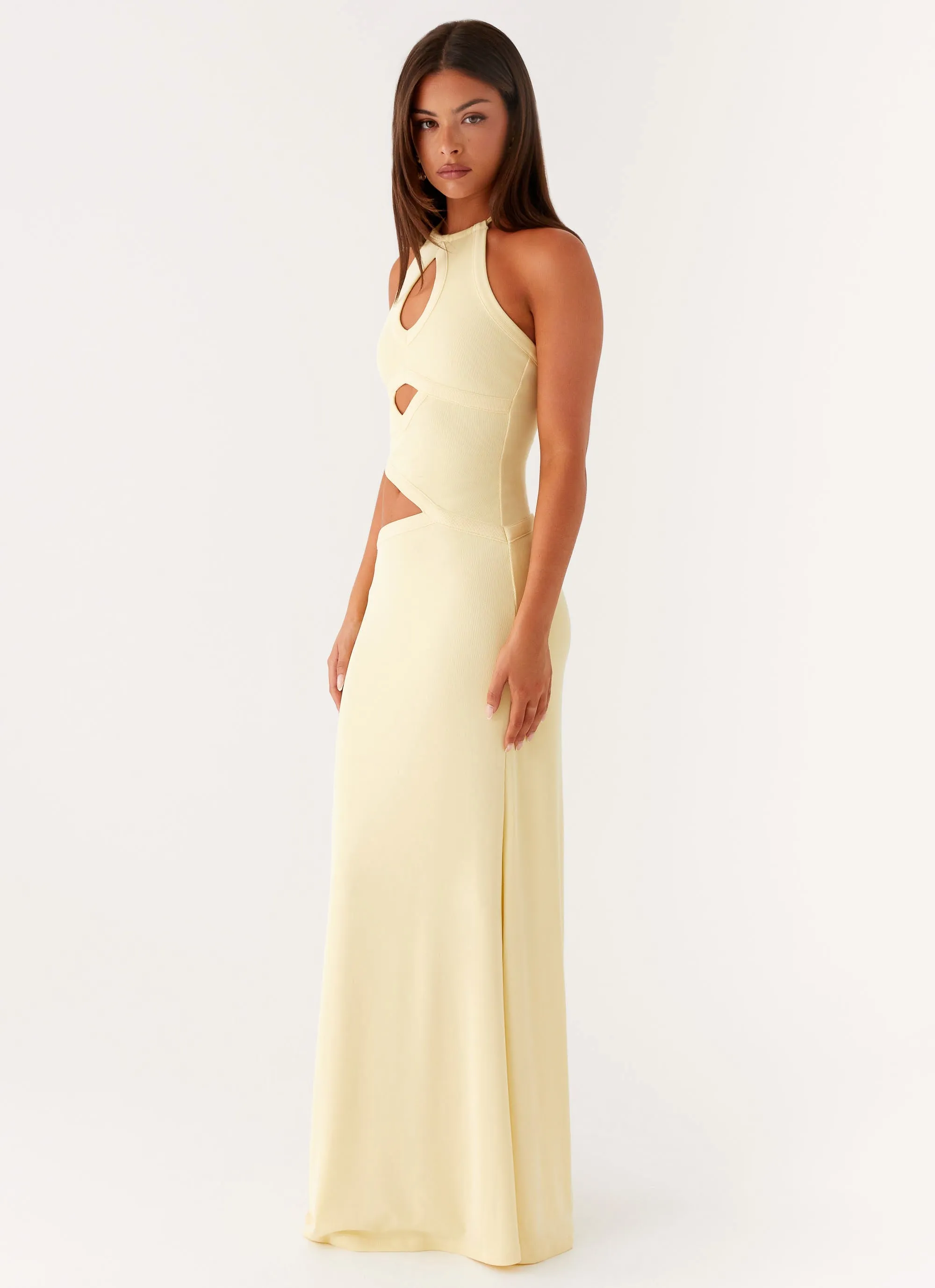 Casual and Stylish Lanah Cut Out Maxi Dress - Yellow