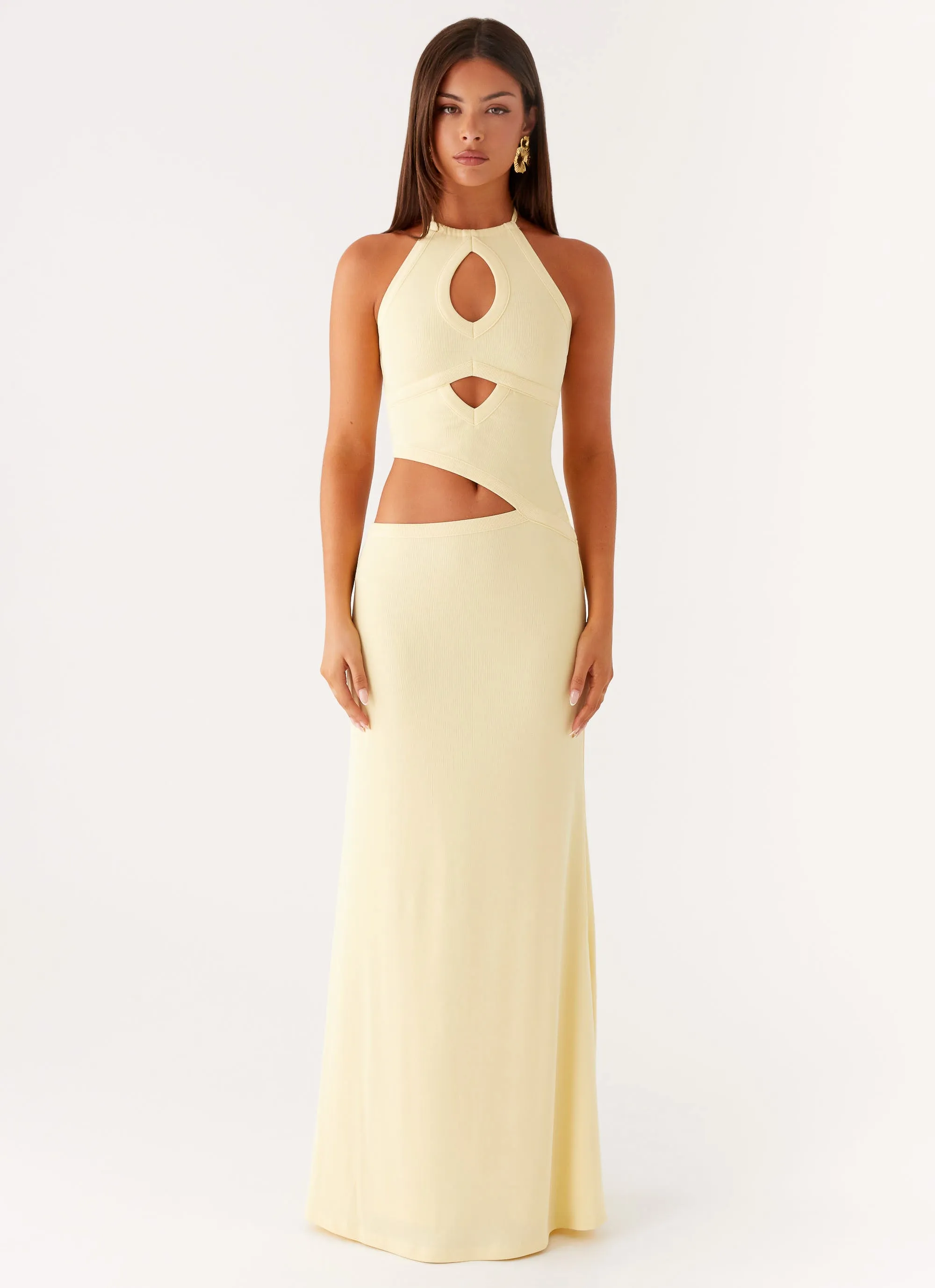 Lanah Cut Out Maxi Dress - Yellow Party outfit Family Vibe