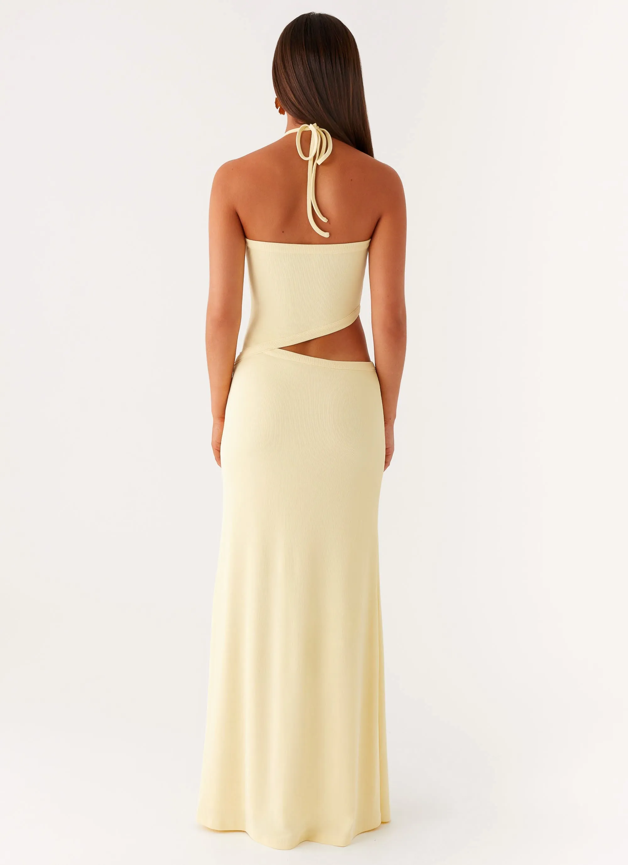 Lanah Cut Out Maxi Dress - Yellow Satin Layers