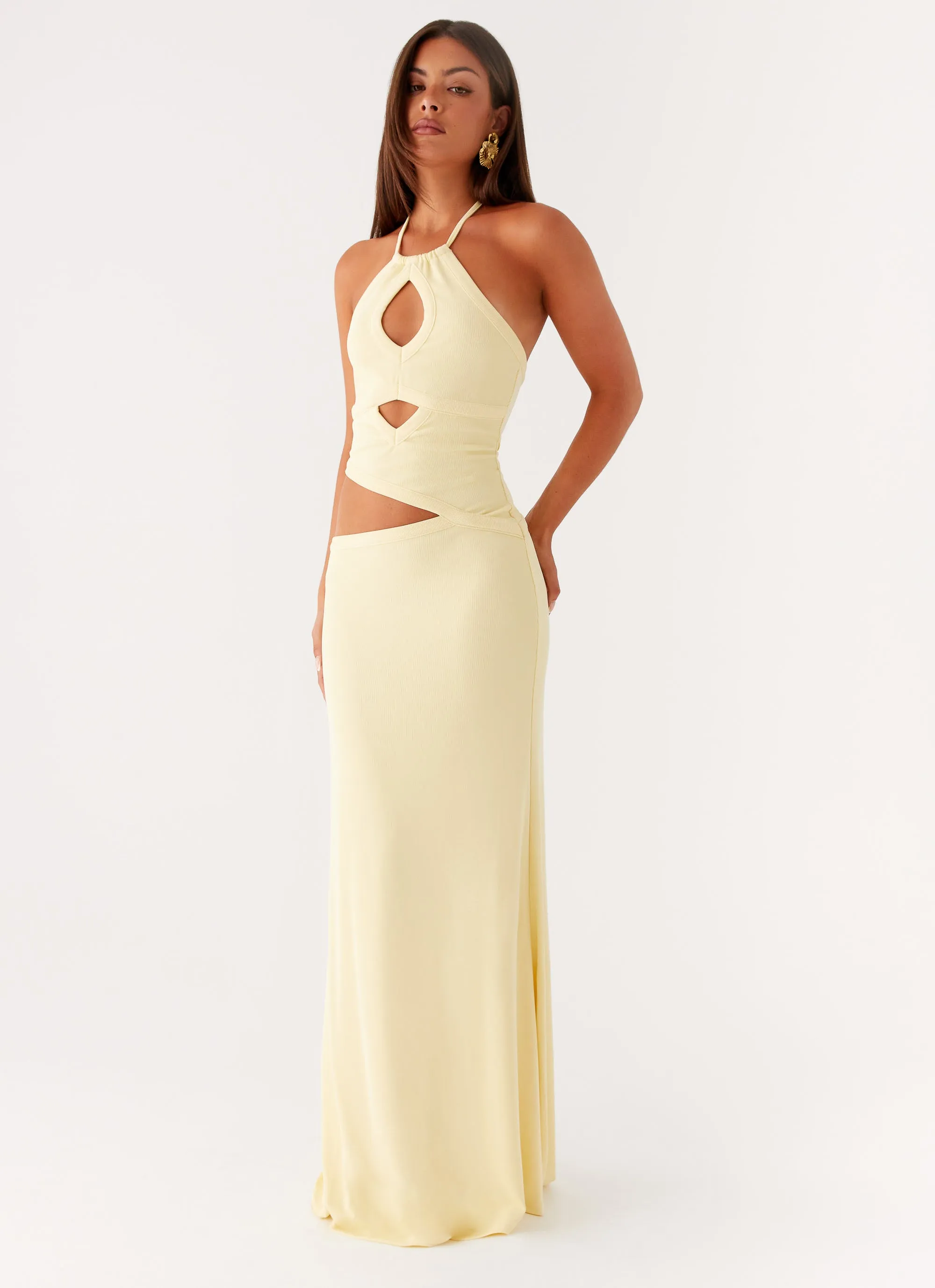 Lanah Cut Out Maxi Dress - Yellow Soft and Stylish Romantic Soft