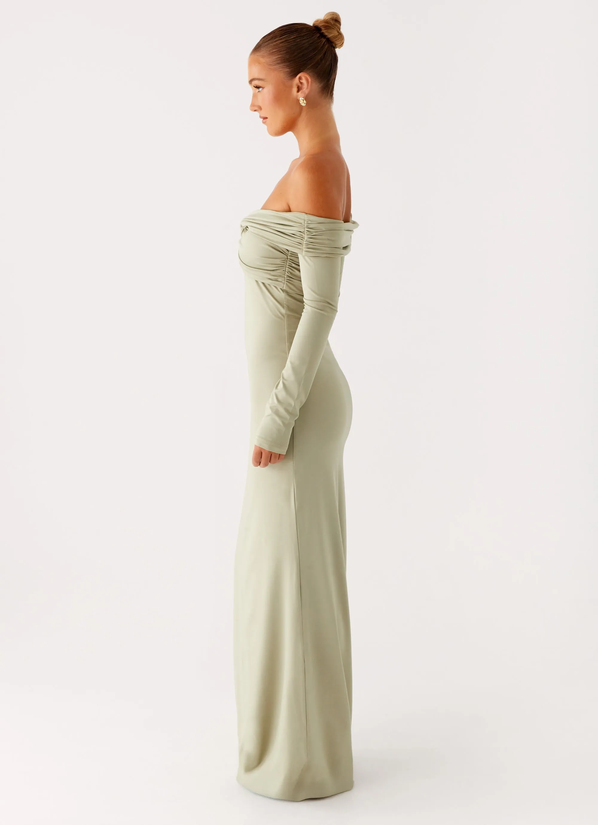 Slim Silhouette Winter Wrap Marla Long Sleeve Maxi Dress - Sage
