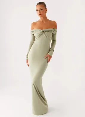 Silk Shine Regular-fit Marla Long Sleeve Maxi Dress - Sage