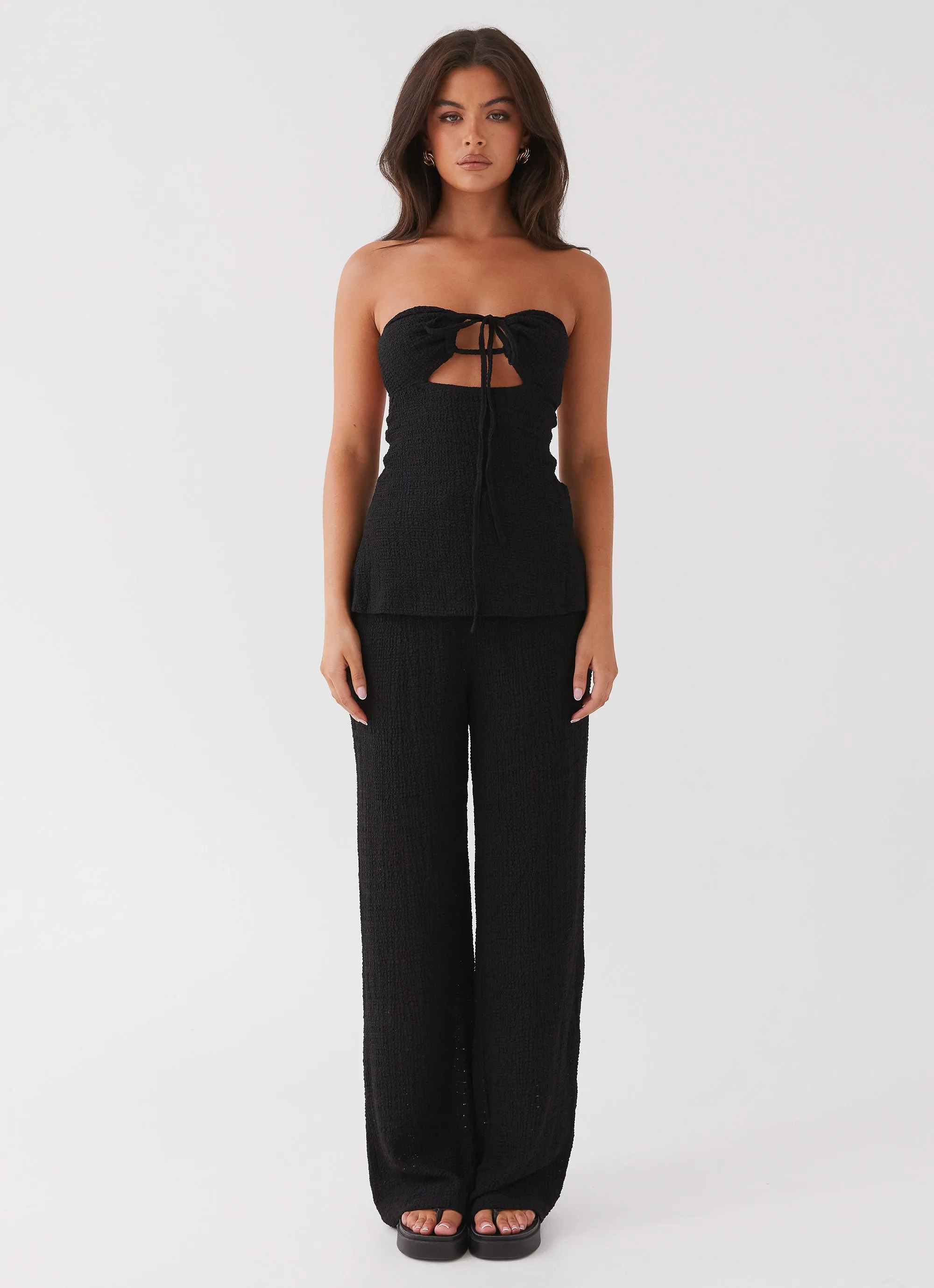 Jadey Waffle Pants - Black Relaxed Fit Breathable Wearable