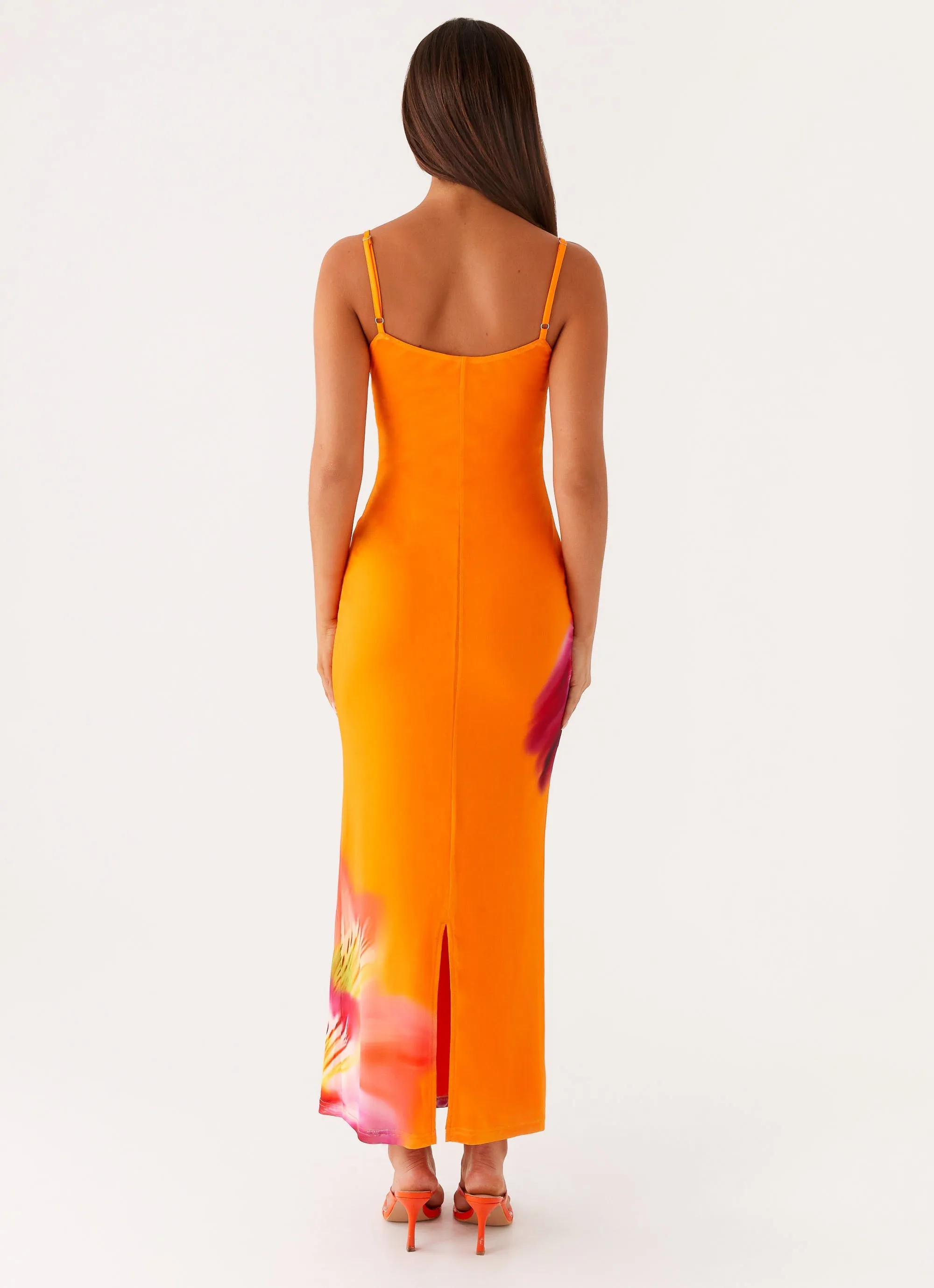 Kasey Midi Dress - Orange Tropical Pink Glow