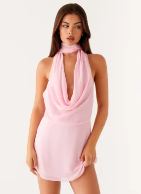 Chantal Backless Scarf Mini Dress - Pink spring fresh Versatile sundress
