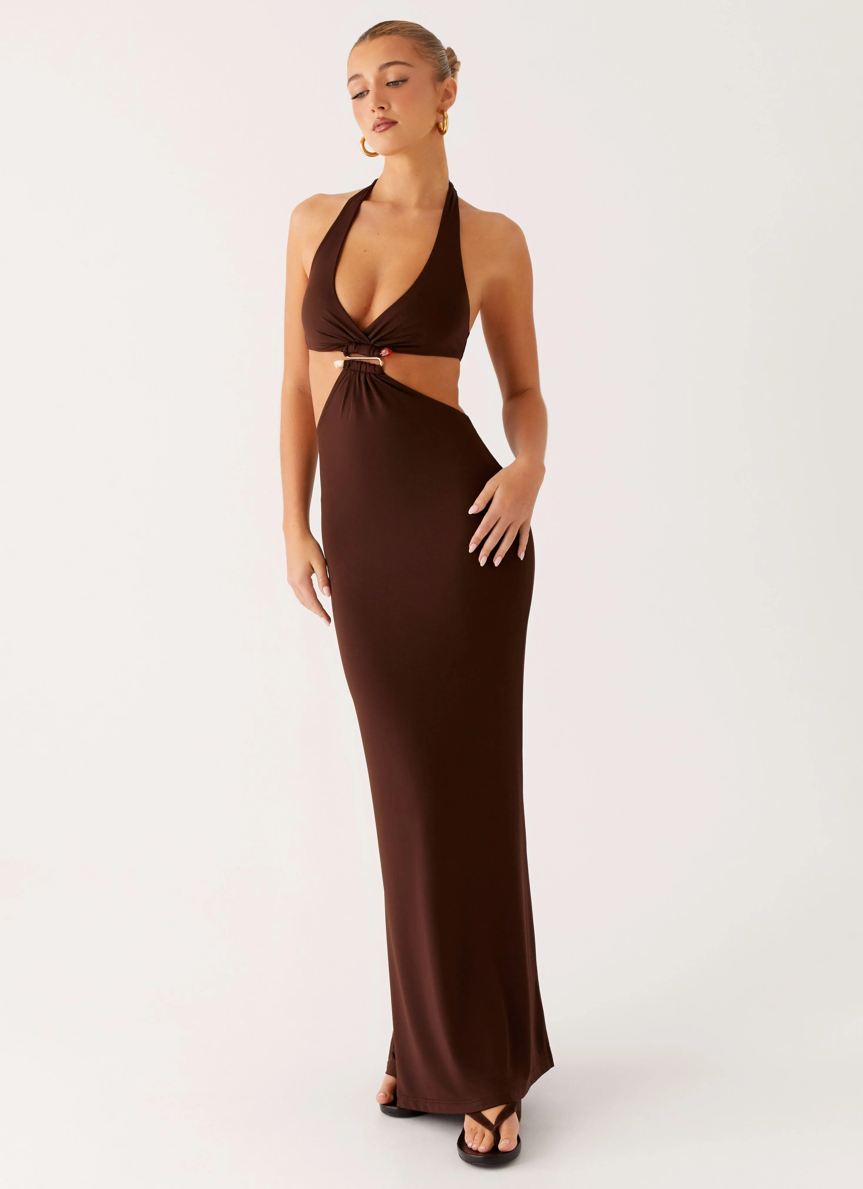 Shawnie Maxi Dress - Chocolate Feminine Charm Climate-Adaptive