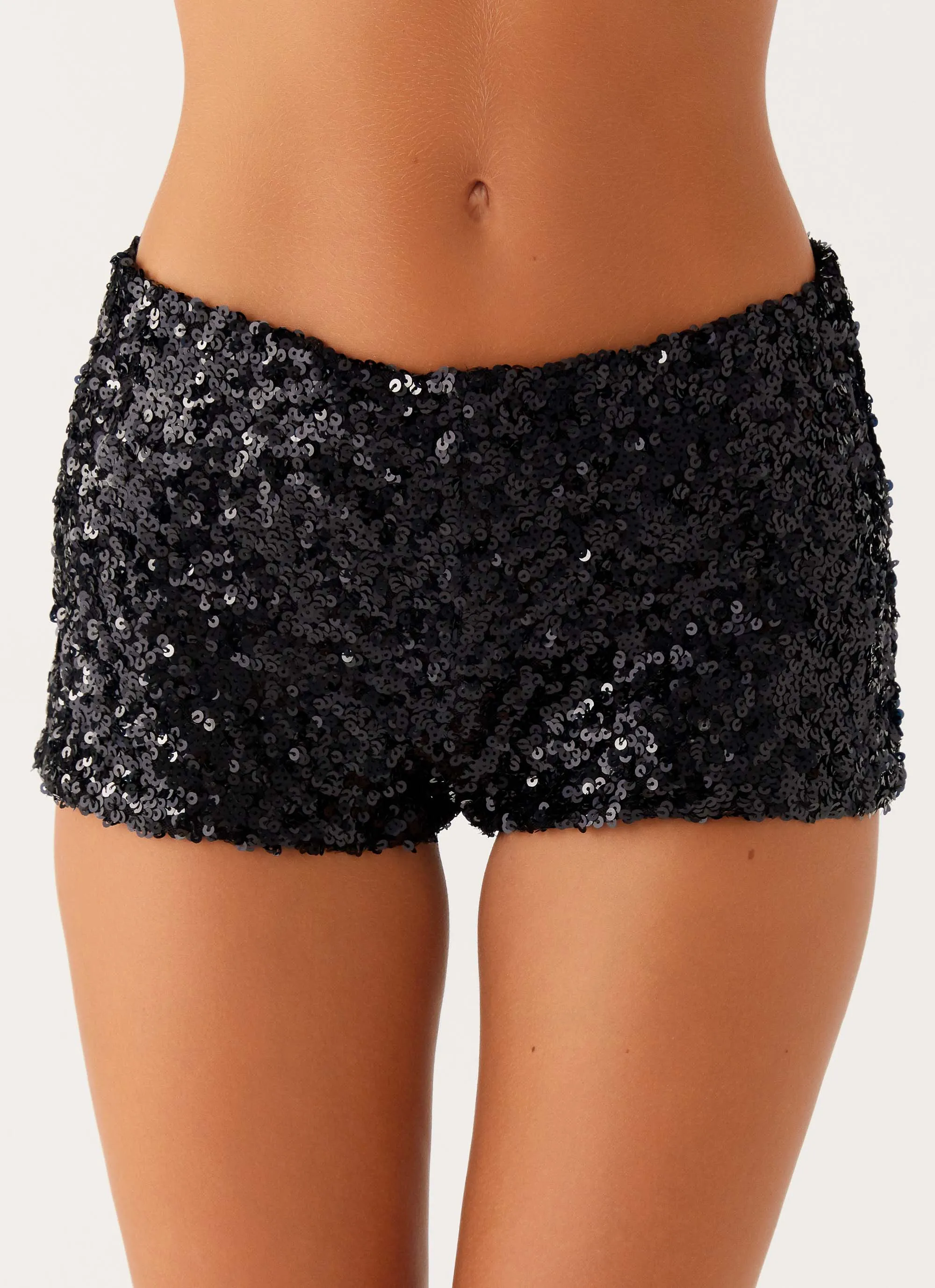 After Midnight Low Rise Sequin Mini Shorts - Black Casual Comfort Look