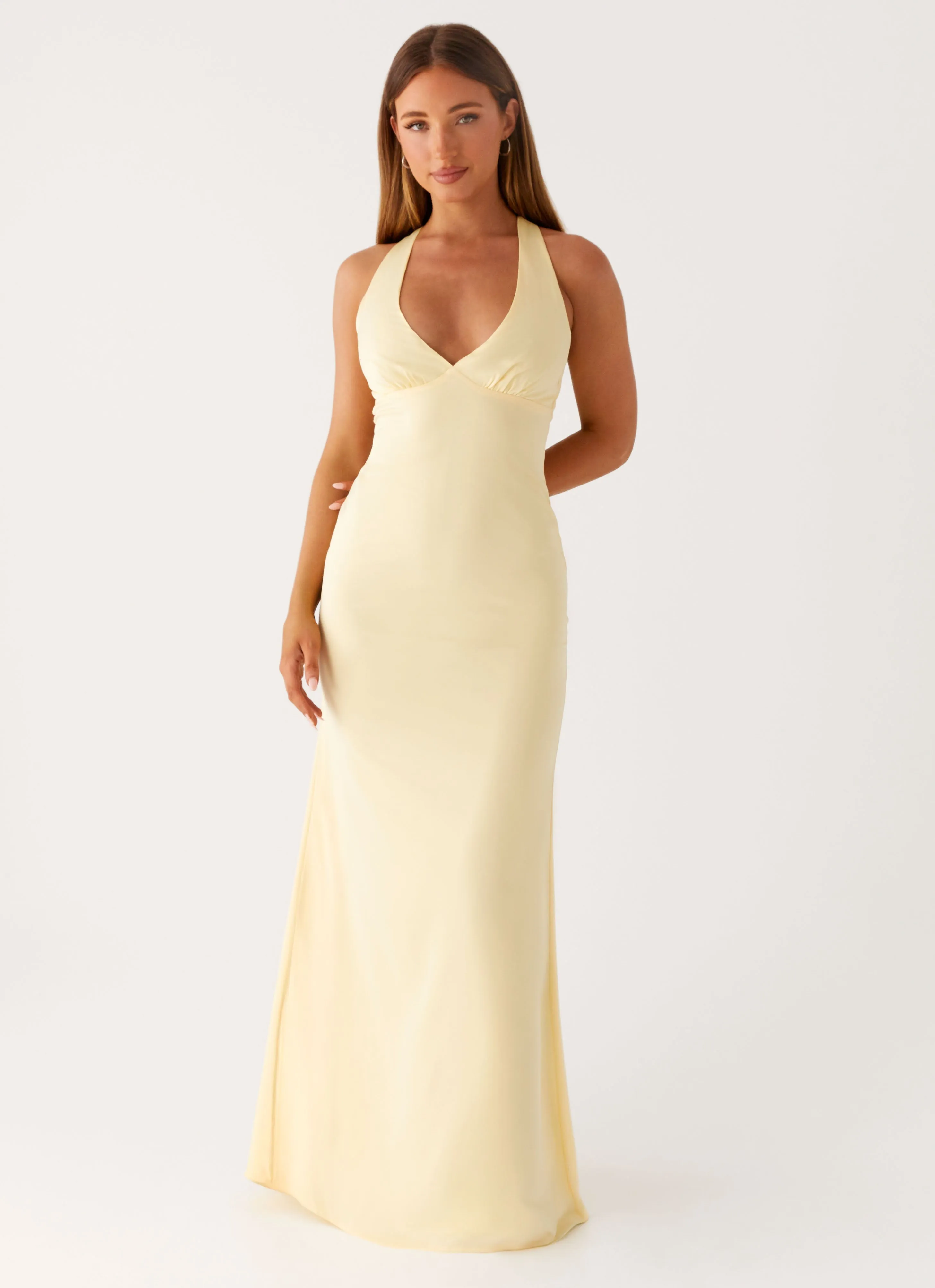 Body Confidence Sophisticated Wear Desi Halterneck Maxi Dress - Yellow
