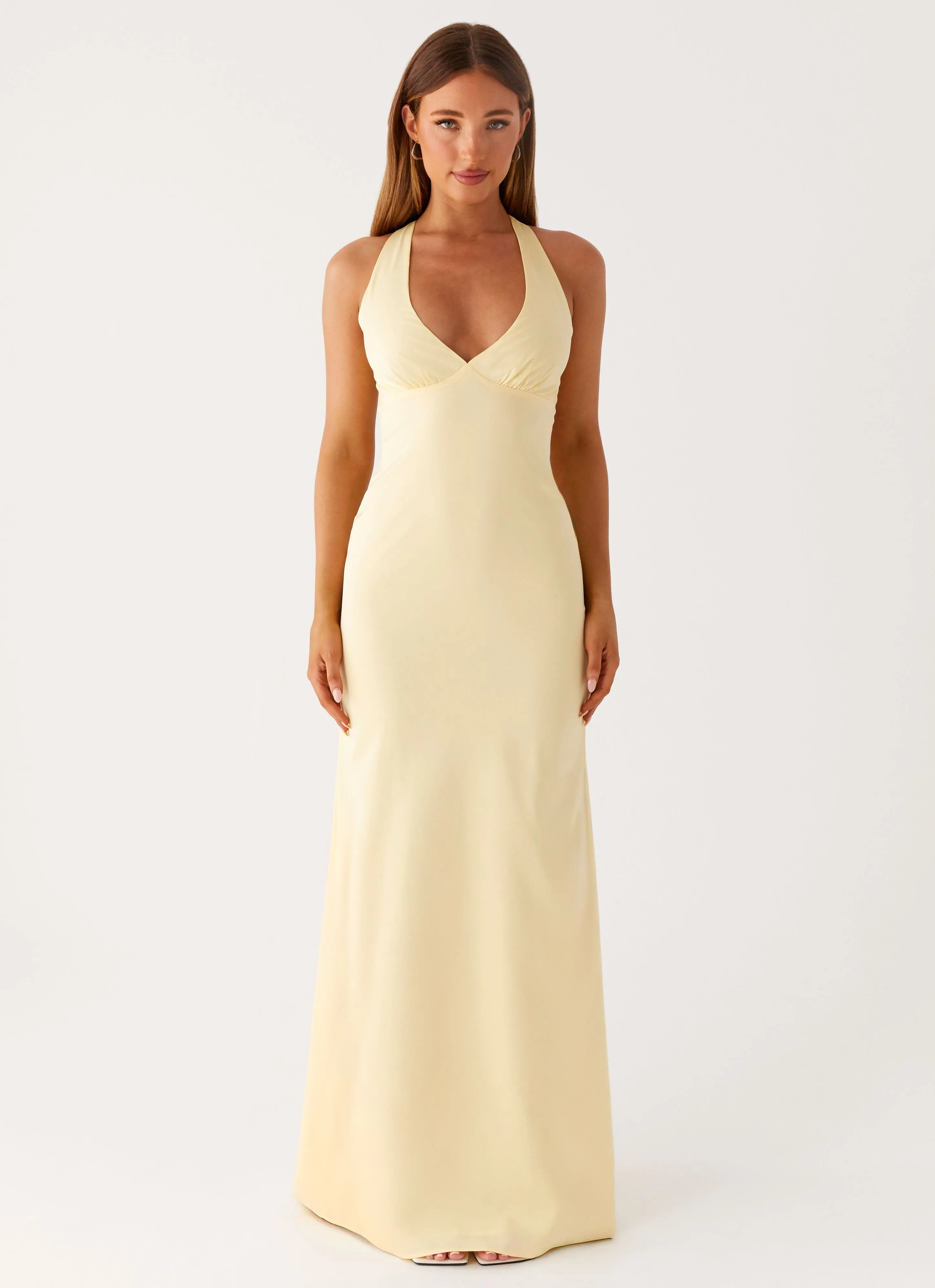 Desi Halterneck Maxi Dress - Yellow Subtle Stitch