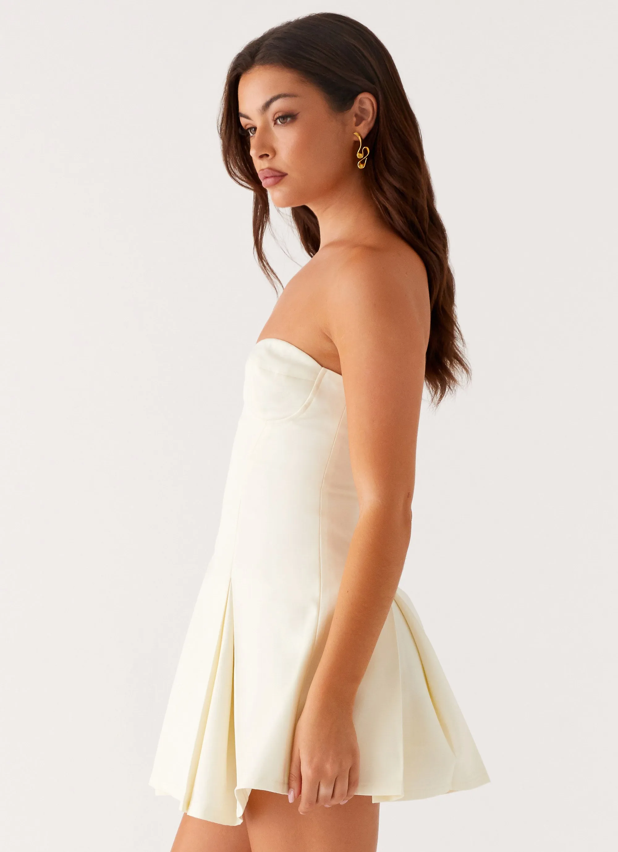 Detachable Detail Victoria Strapless Mini Dress - Butter