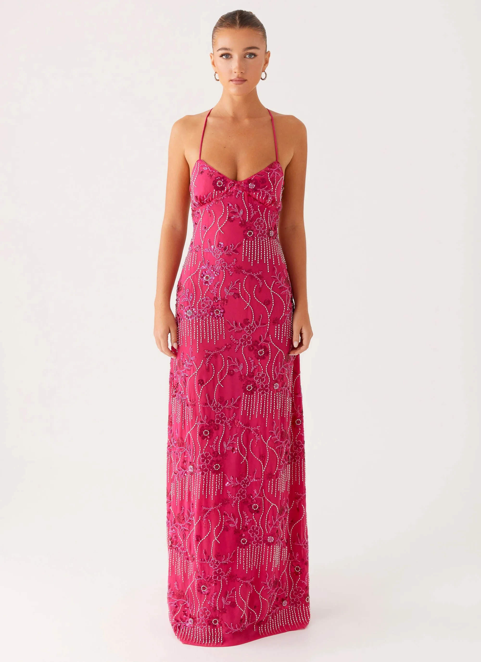 Chill Piece Earth Colors Vietta Sequin Cami Maxi Dress - Fuchsia