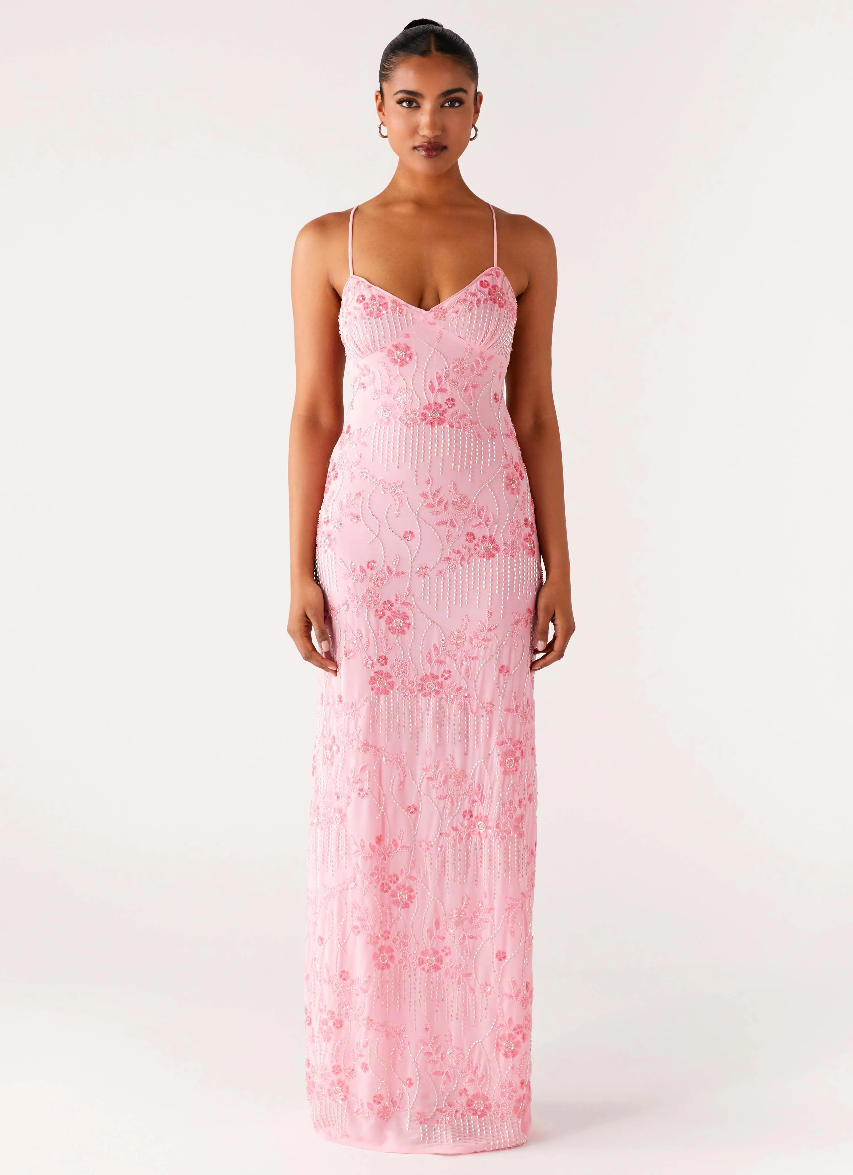 Vietta Sequin Cami Maxi Dress - Pink Subtle Flow Rooftop-Event