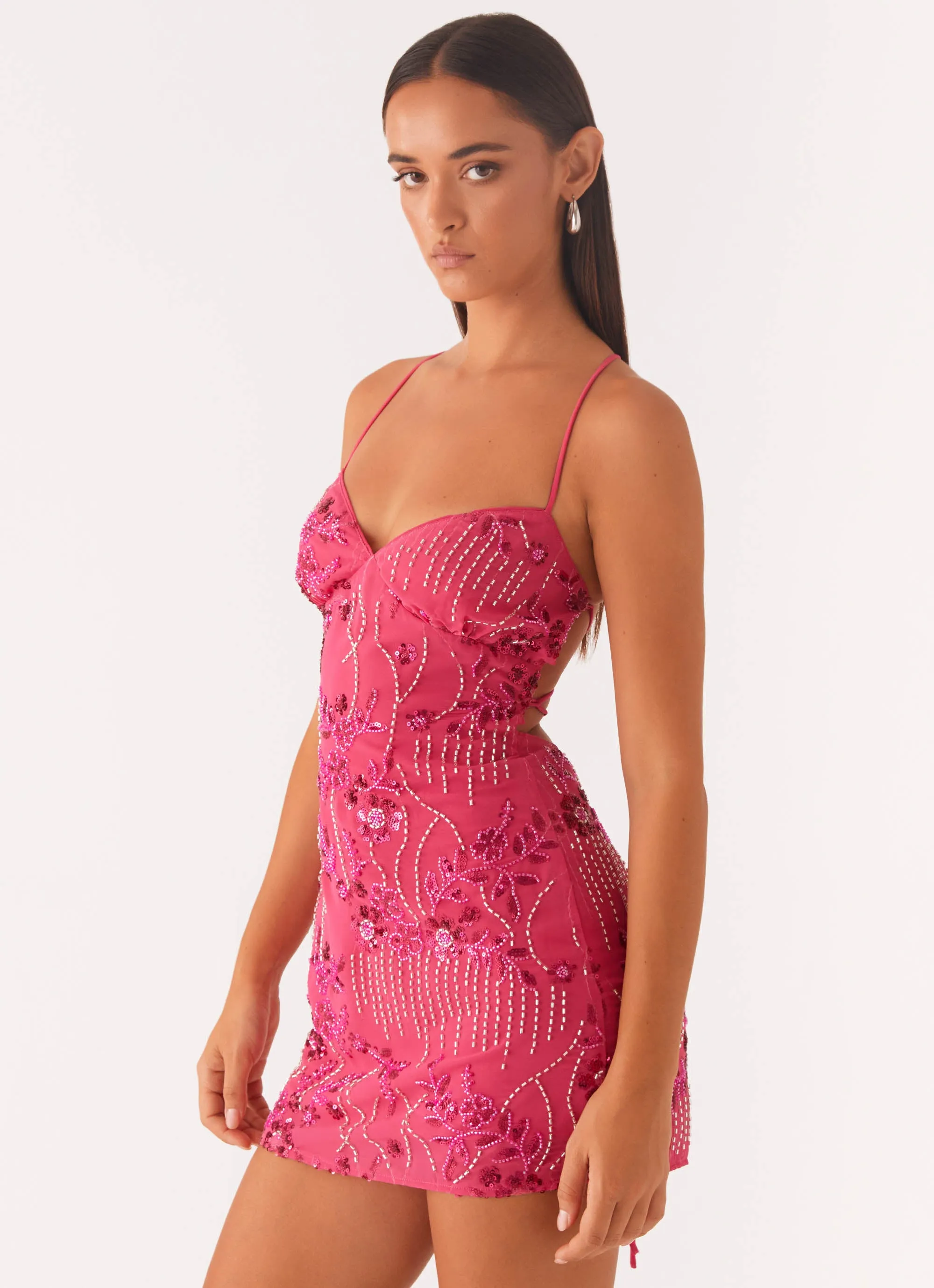 Vietta Sequin Cami Mini Dress - Fuchsia Durable Hem Soft Motion