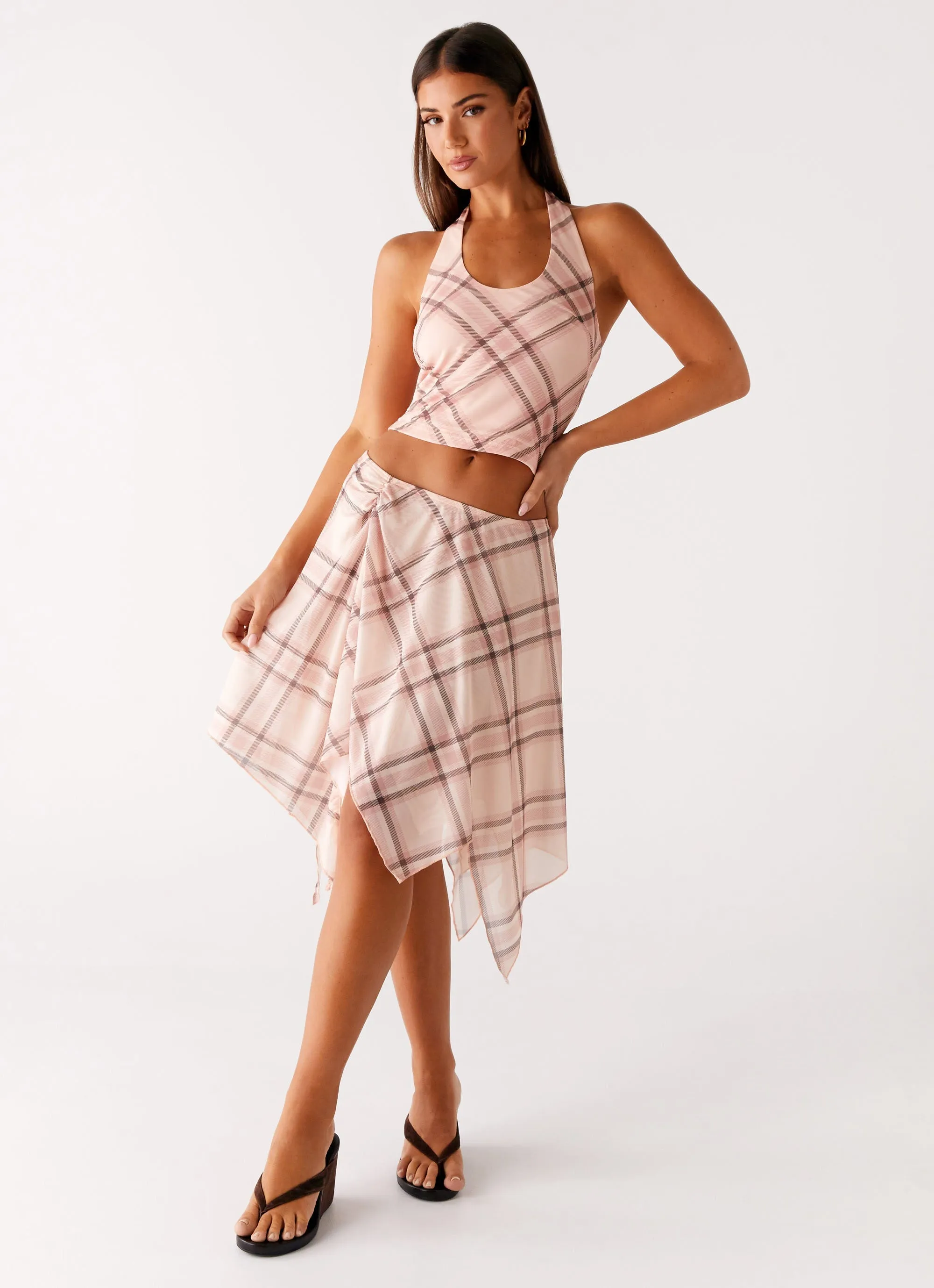 Fashion Collab Fit Check Midi Skirt - Pink Check