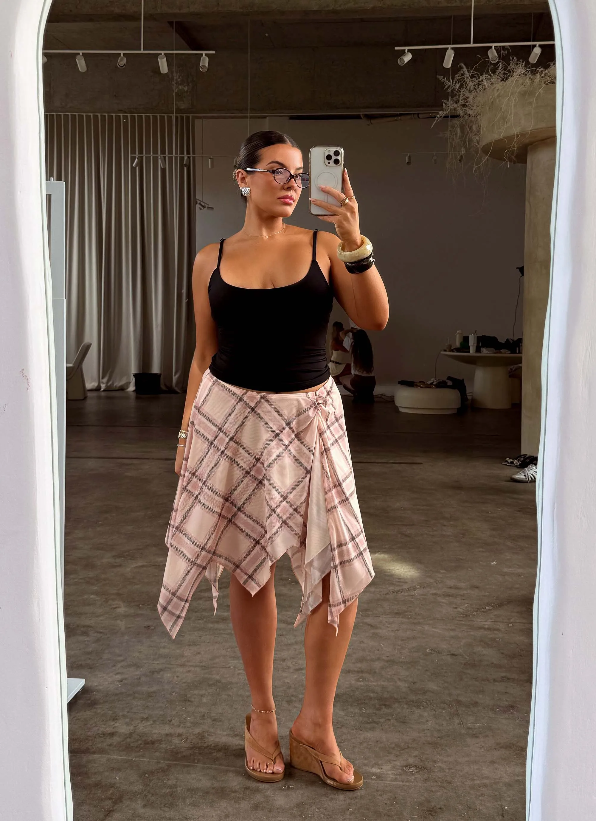 Fit Check Midi Skirt - Pink Check Simple looks