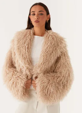 Virginia Cropped Fur Jacket - Taupe Articulated Sleeve Cut Casual Comfort