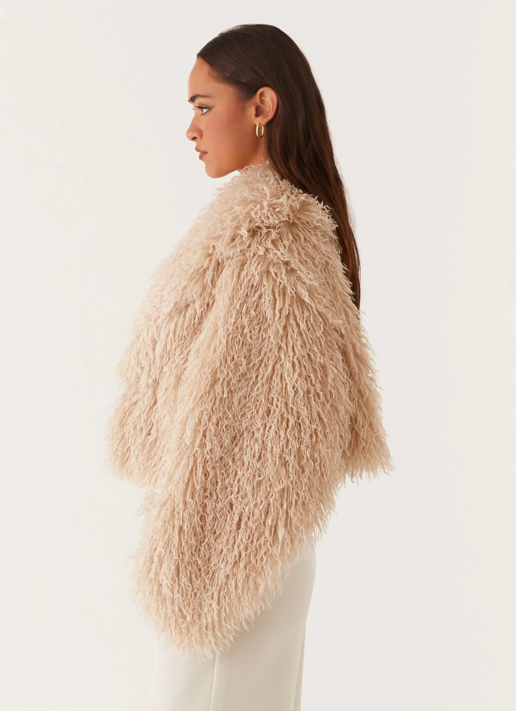 Virginia Cropped Fur Jacket - Taupe Service