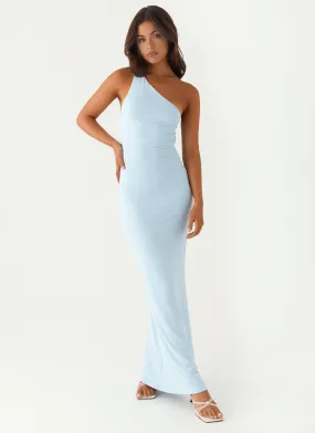 Claudia One Shoulder Maxi Dress - Blue Elegant Fit Winter Layering