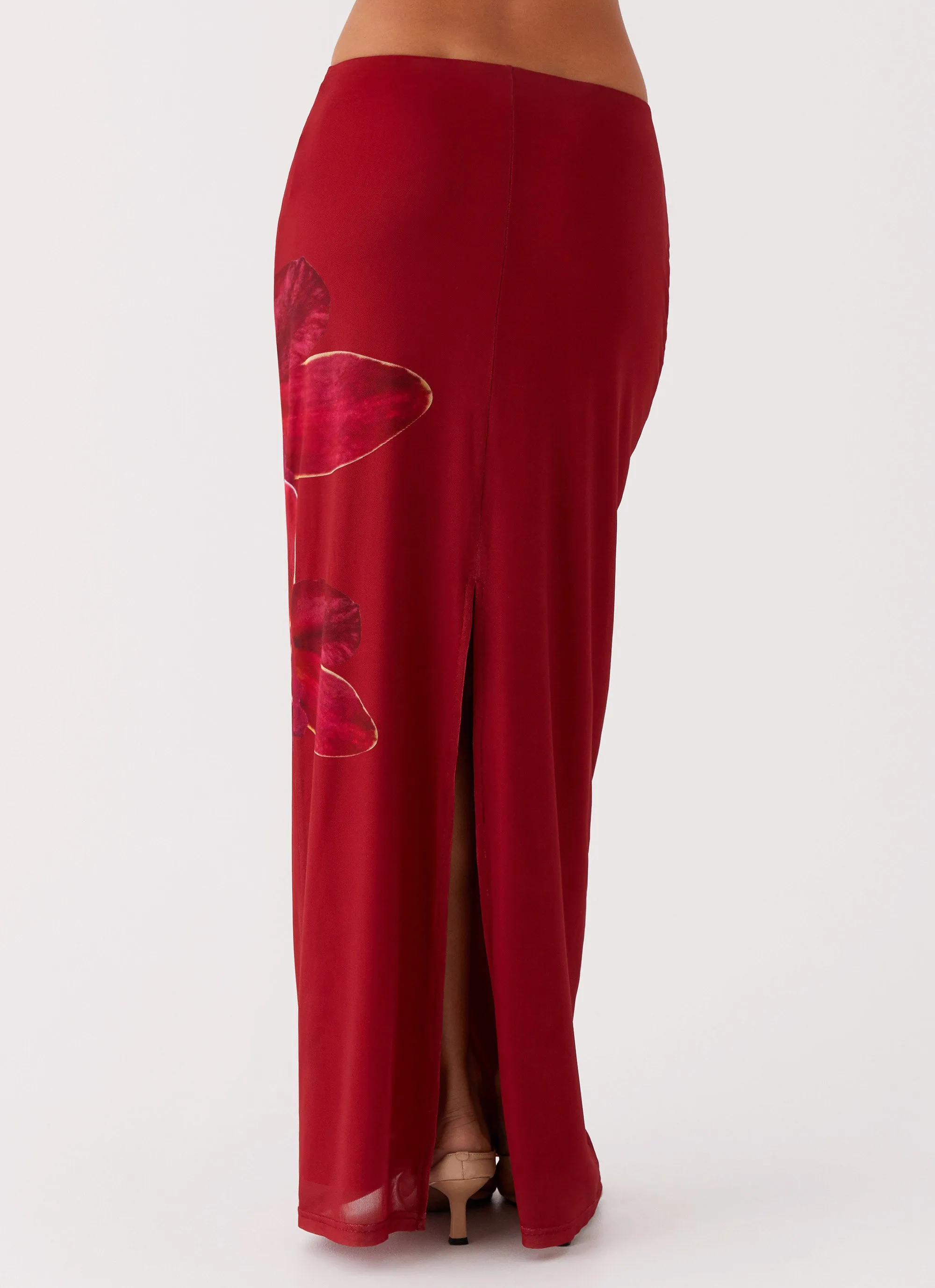 Waiting For Dawn Mesh Maxi Skirt - Rosa Shopping Trip