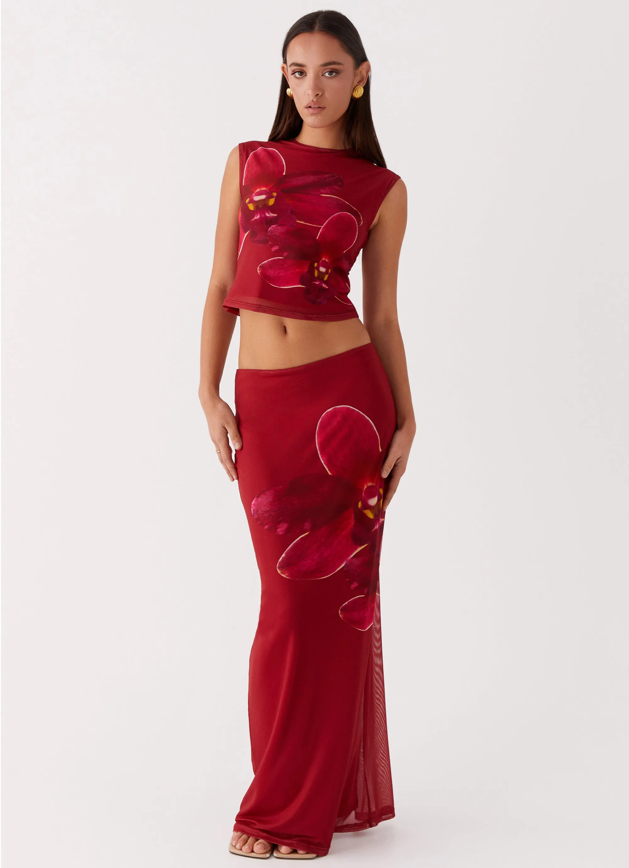 Style Essential Waiting For Dawn Mesh Maxi Skirt - Rosa