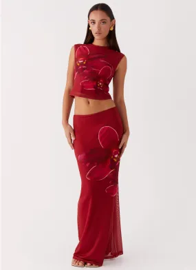 Style Essential Waiting For Dawn Mesh Maxi Skirt - Rosa