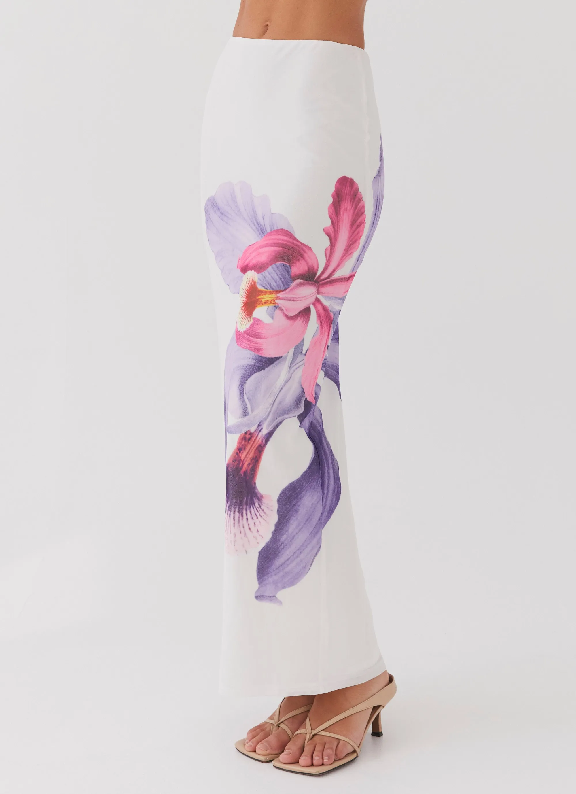 Waiting For Dawn Mesh Maxi Skirt - White Jewel Tones Multi Purpose