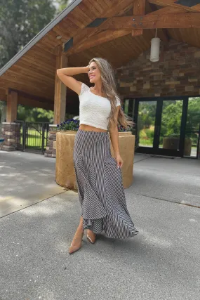 Pure Vibes Walnut Maze Stripe Maxi Skirt