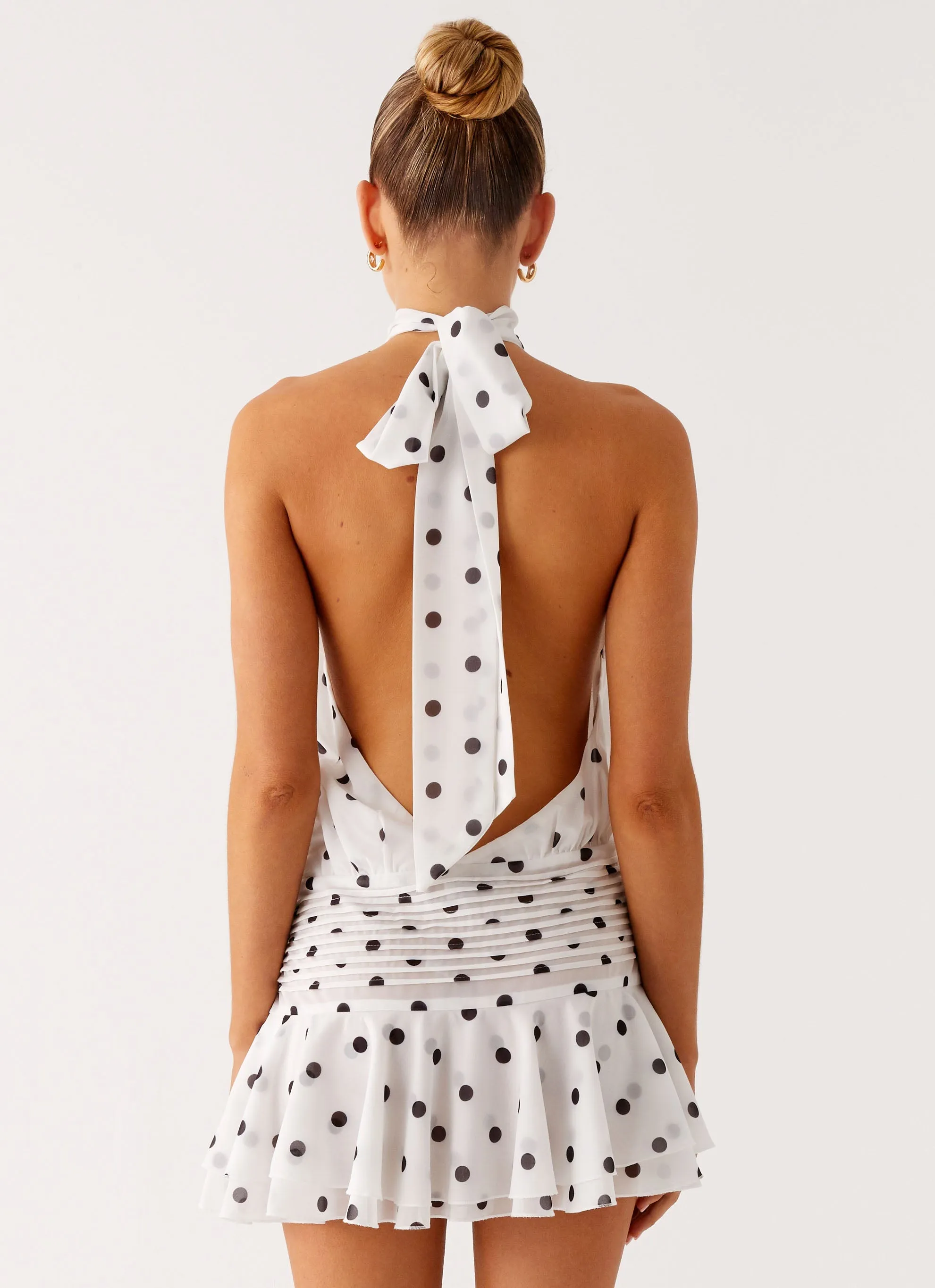 Floor Length Willow Chiffon Mini Dress - White Polka Dot