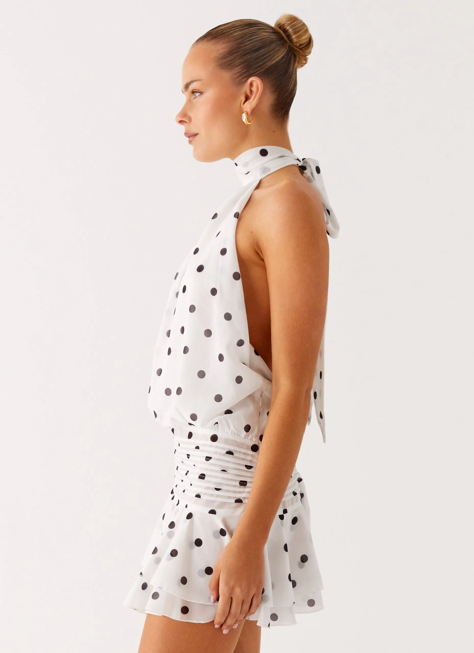 Lace Ease Occasion Wear Willow Chiffon Mini Dress - White Polka Dot