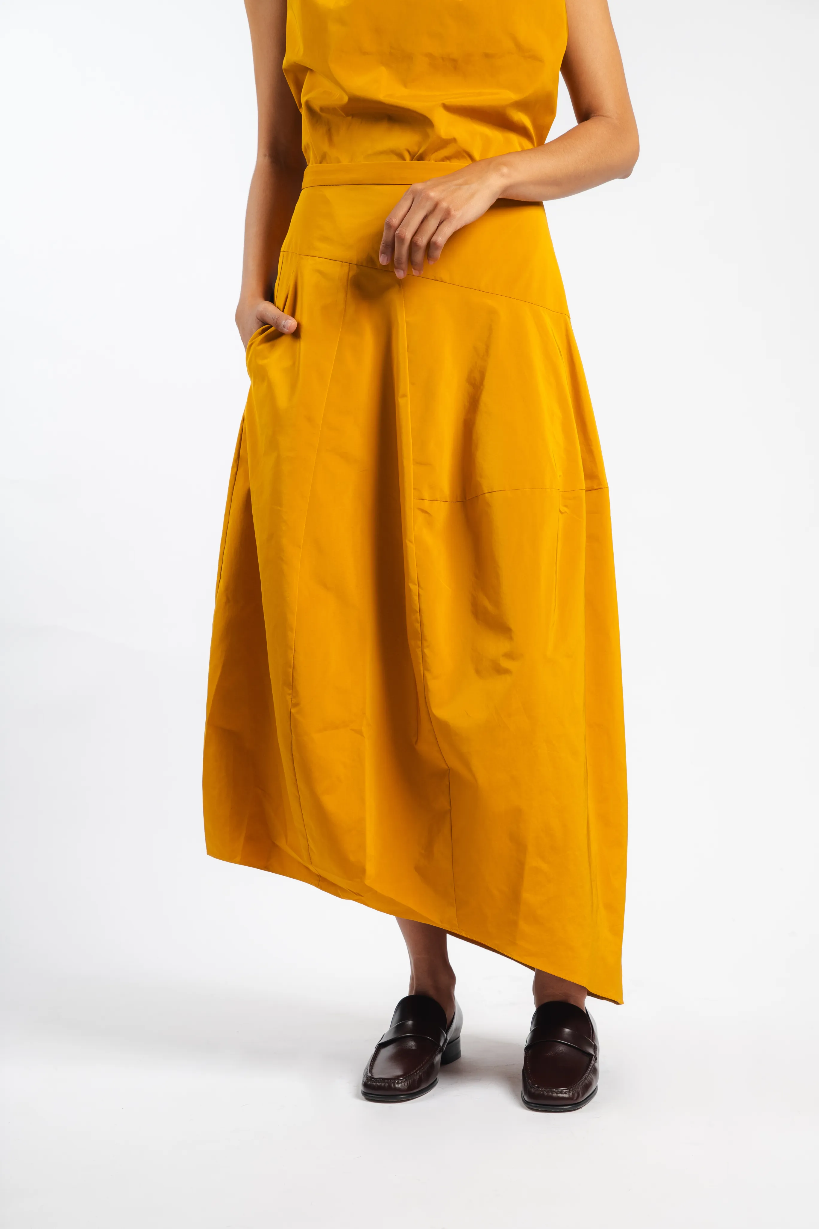 Nylon Asymmetrical Balloon Skirt Smooth Cut Seasonal Layering