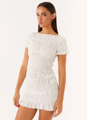 Wedding guest Tiered Layers Rita Ruched Mini Dress - White