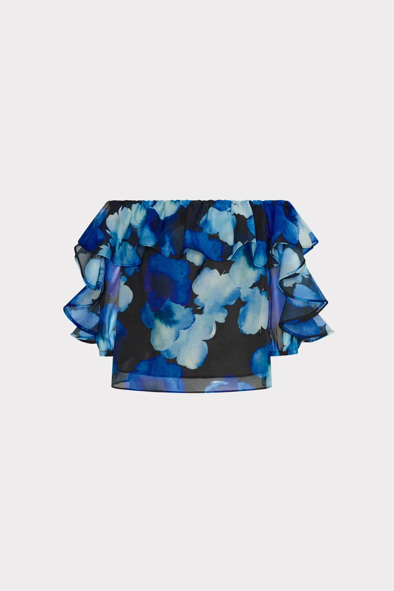 Watercolor Petals Organza Ruffle Top LongWearingComfort StretchMaterial