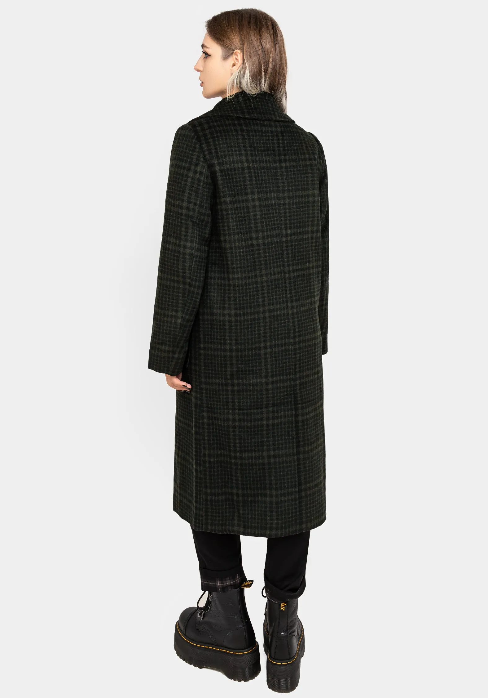Jackdaw Check Wool Blend Duster Coat ErgonomicSleeveCut Mild Day Outfit