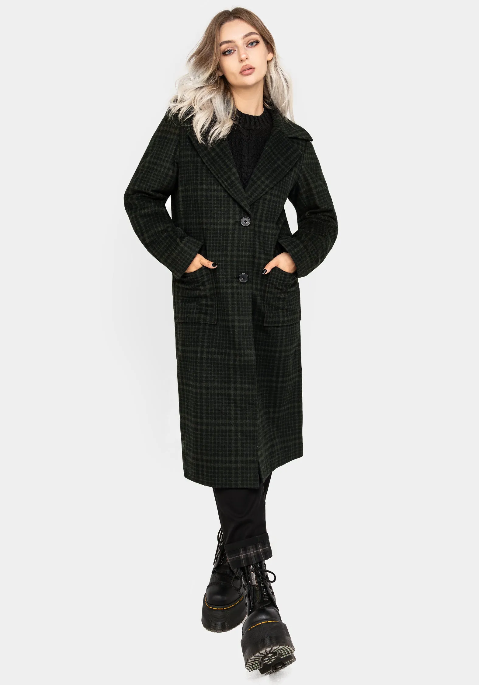 Thermal Insulated Jackdaw Check Wool Blend Duster Coat
