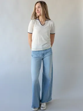 Watts Knit Polo - Ivory Contrast Stitch Detail Compression Gradient