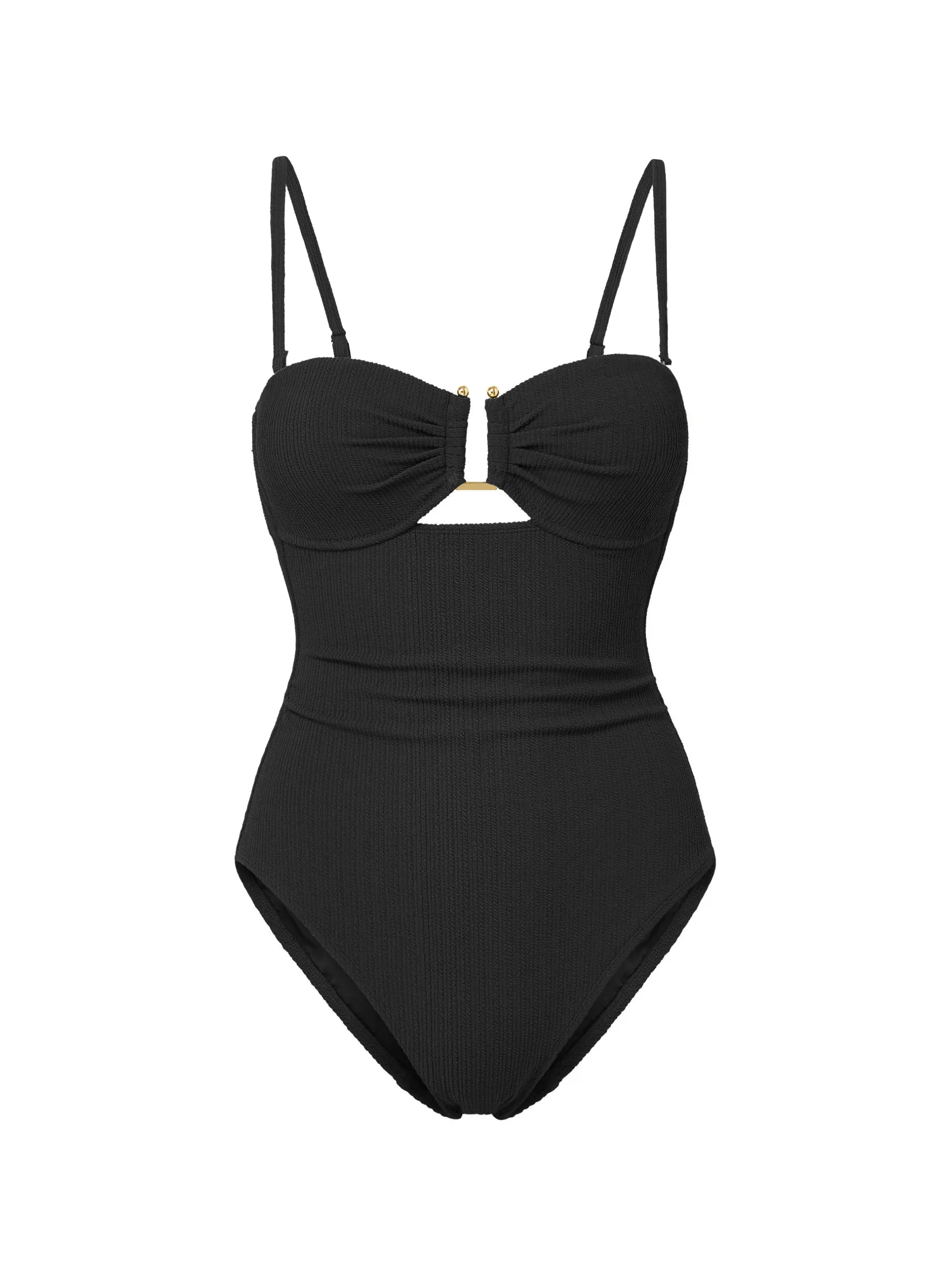 Juliette One Piece In Black Texture Sustainable Material Wrinkle resistant fabric