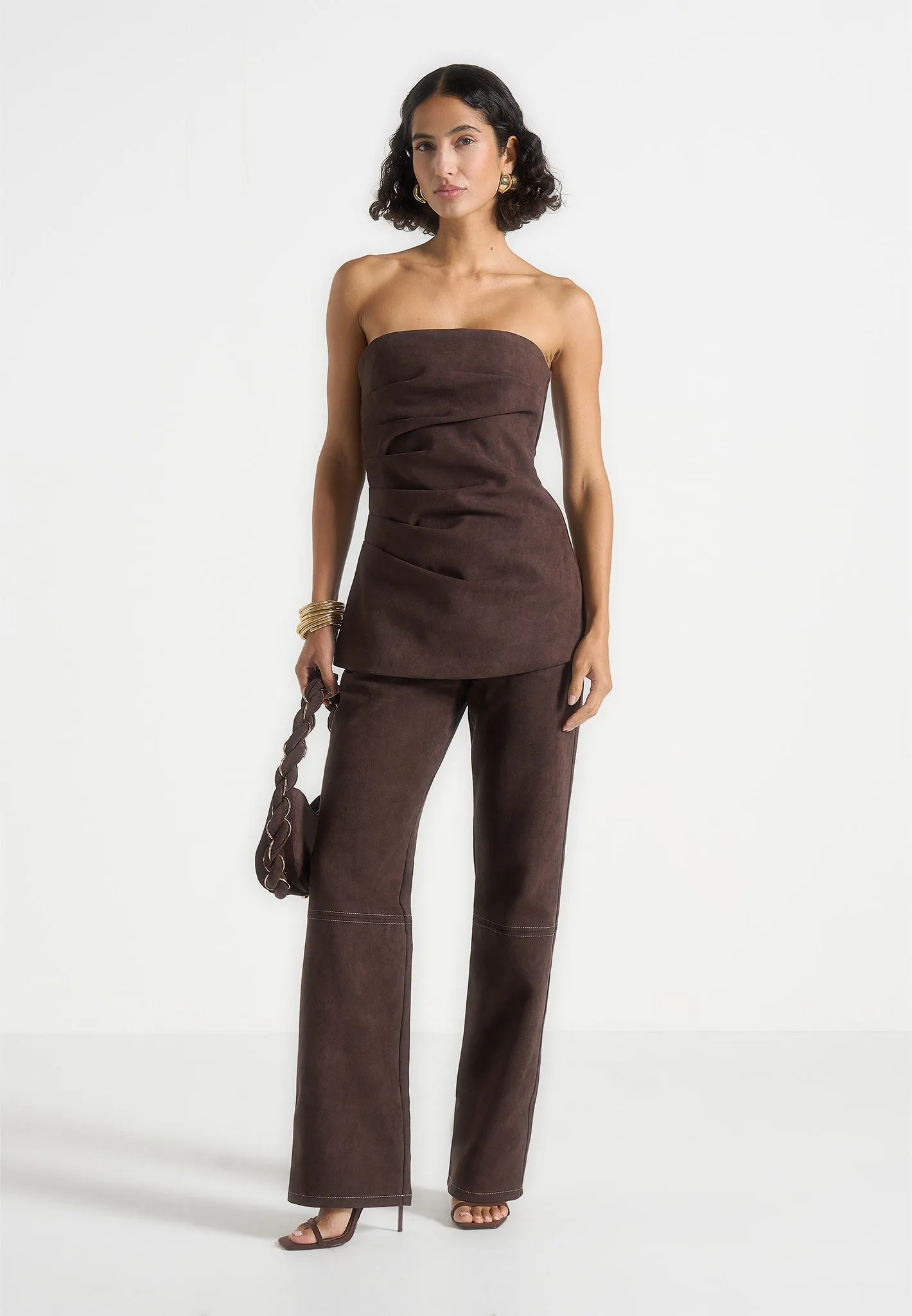 Kalie - Suede Boyfriend Jeans - Brown Comfy Classic High Quality Distressed Details