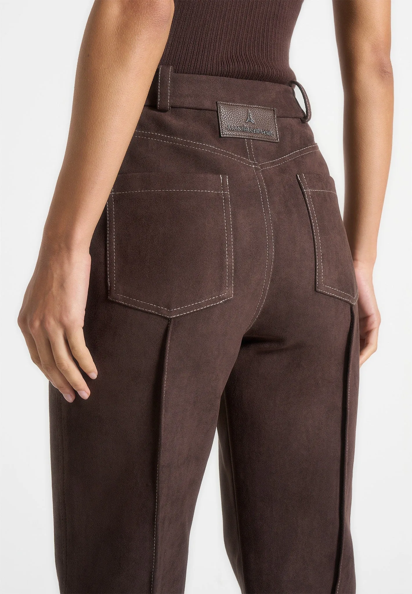Kalie - Suede Boyfriend Jeans - Brown Multi Pocket Utility