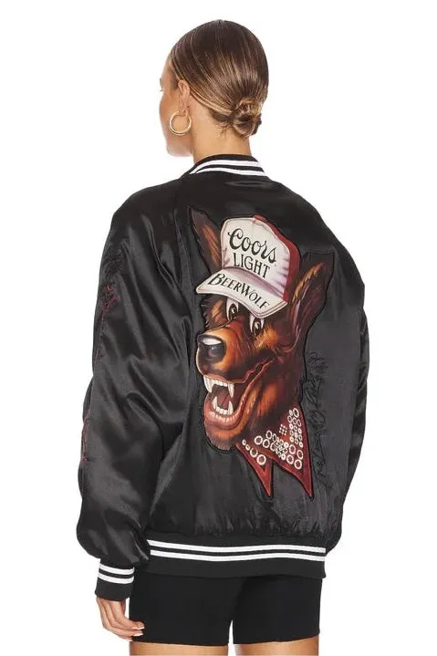 Coors Light Beer Wolf Varsity Jacket - Black Tear Resistant