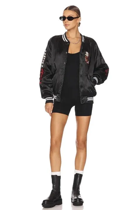 Breathable Design ContrastPlacket Coors Light Beer Wolf Varsity Jacket - Black