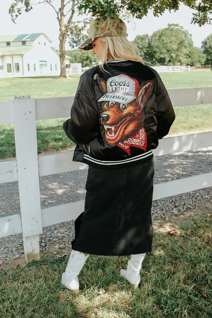 ThermalLining Coors Light Beer Wolf Varsity Jacket - Black