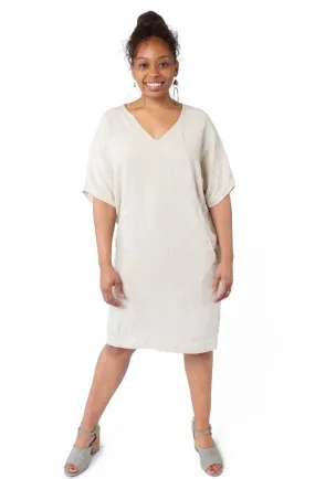Cocoon Dress in Oat Linen Knot-Detail summer look
