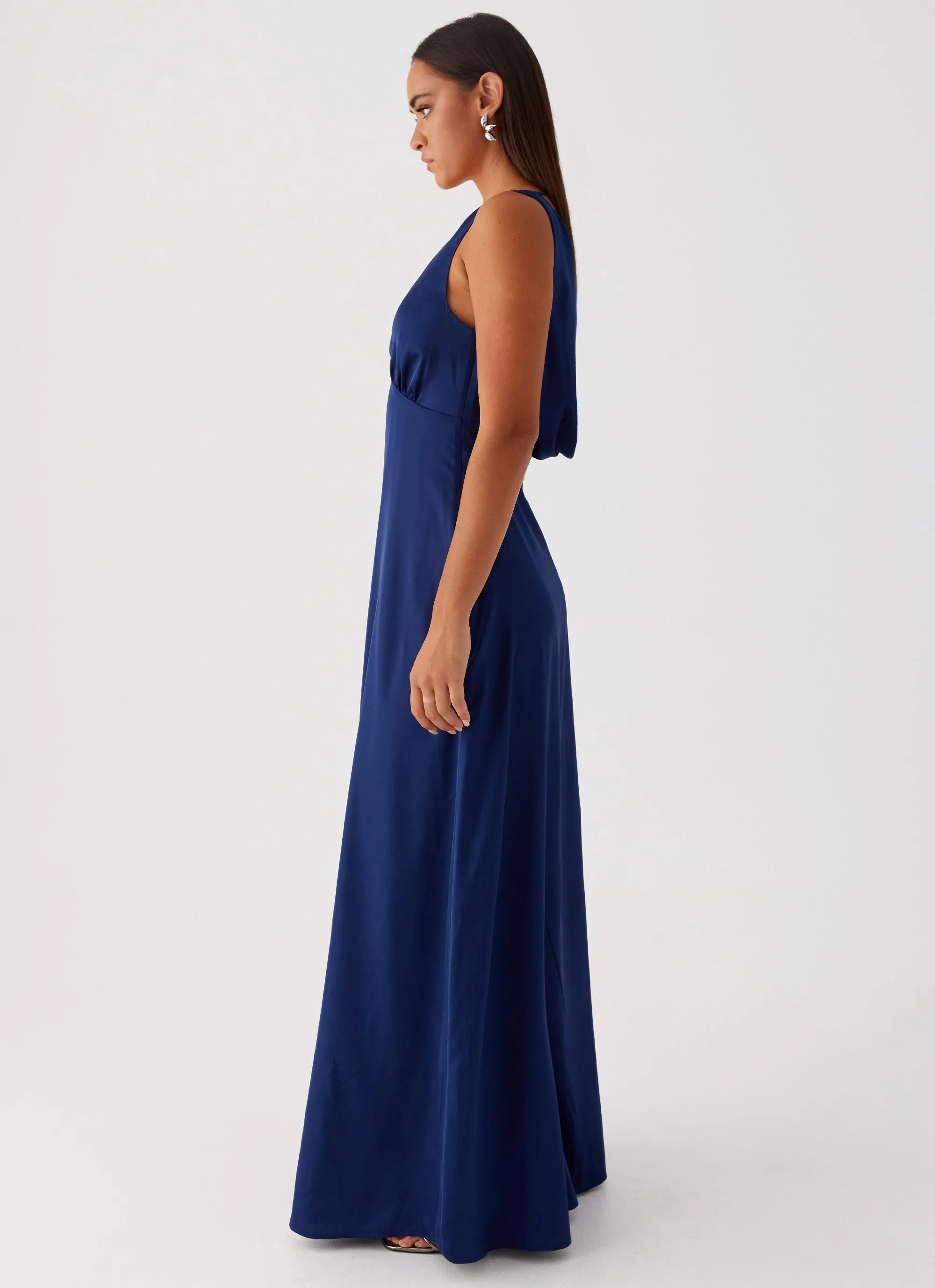 Cozy Style Textured Look Winnie Cowl Back Maxi Dress - Navy
