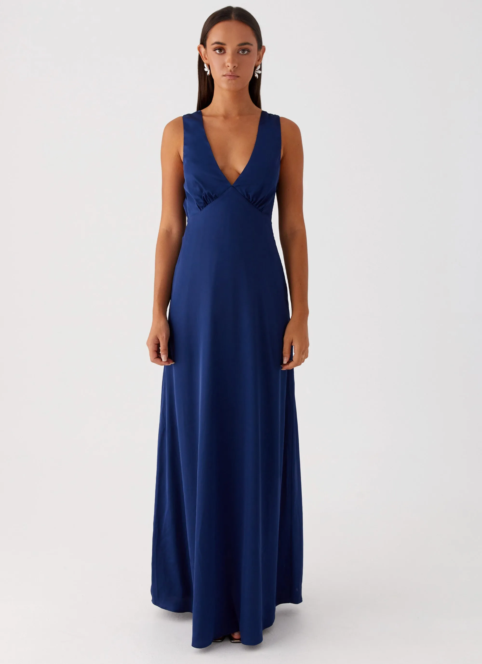 Winnie Cowl Back Maxi Dress - Navy Linen Chic