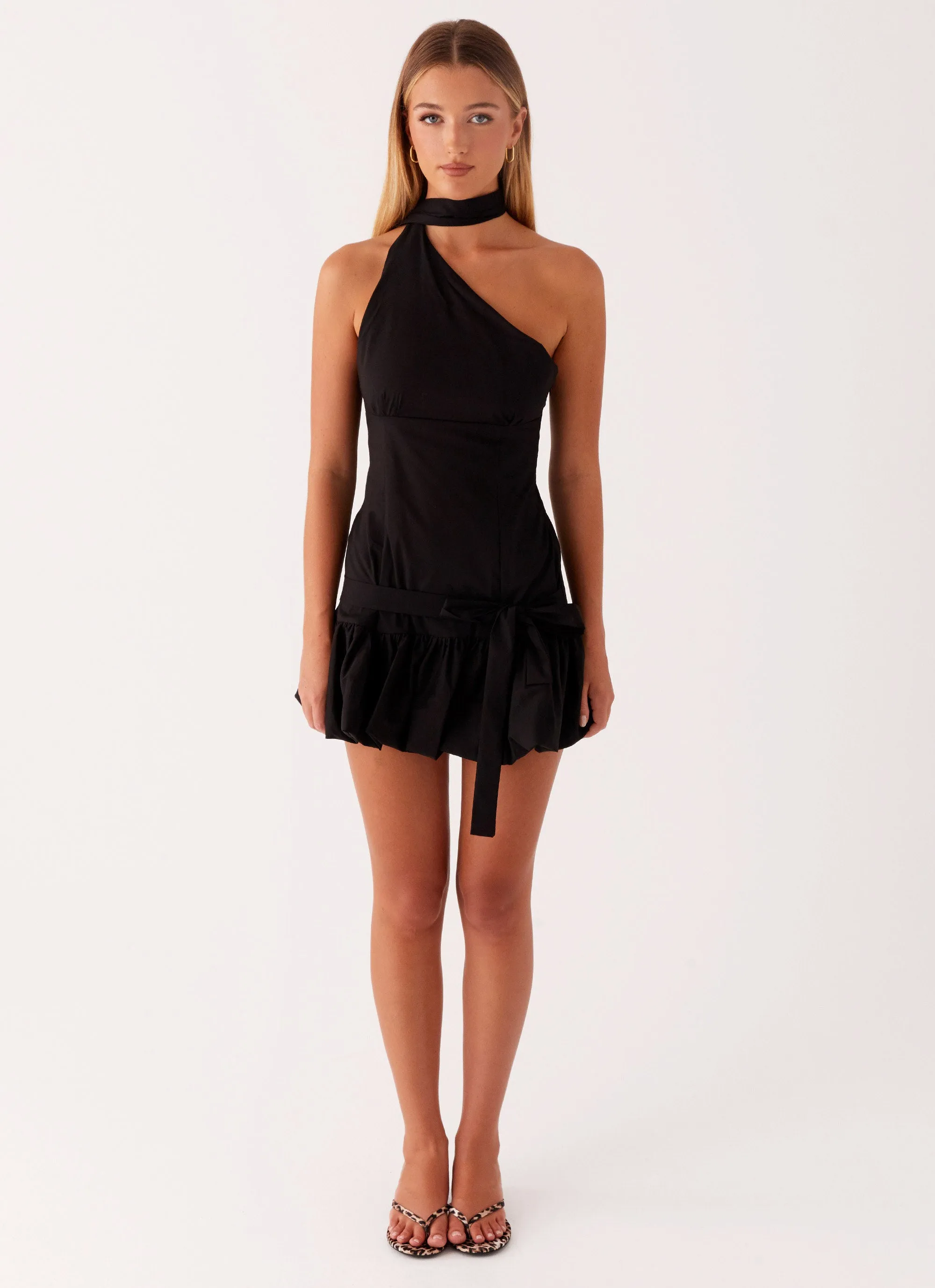 Belina Scarf Mini Dress - Black Fresh Aesthetic Natural Look