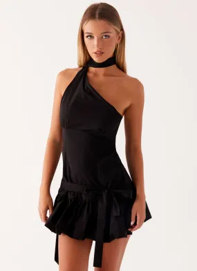 Belina Scarf Mini Dress - Black Inverted Pleats Simple Fashion