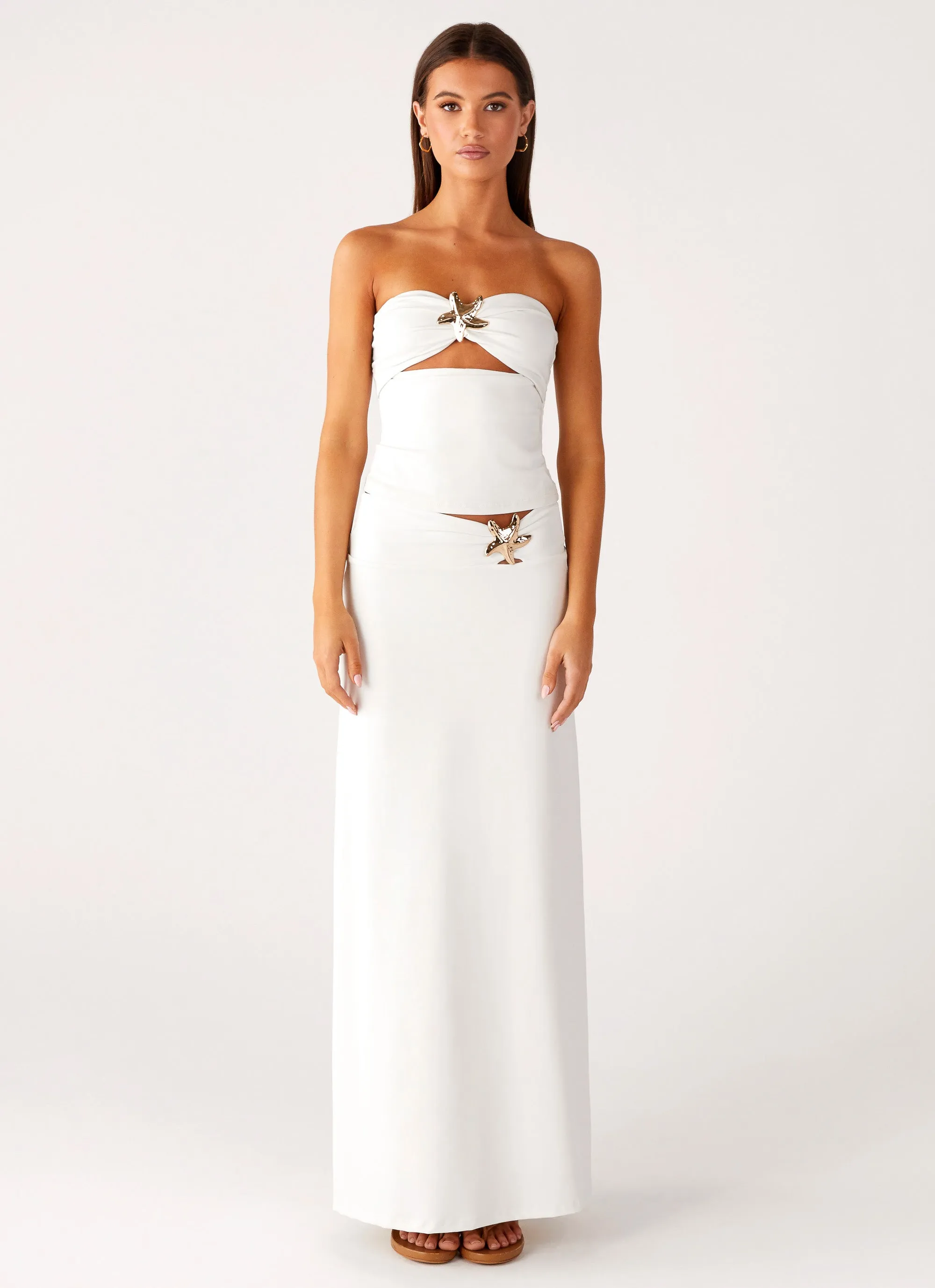 Soft Texture Vibrant Touch Shoreline Glow Maxi Skirt - Off White