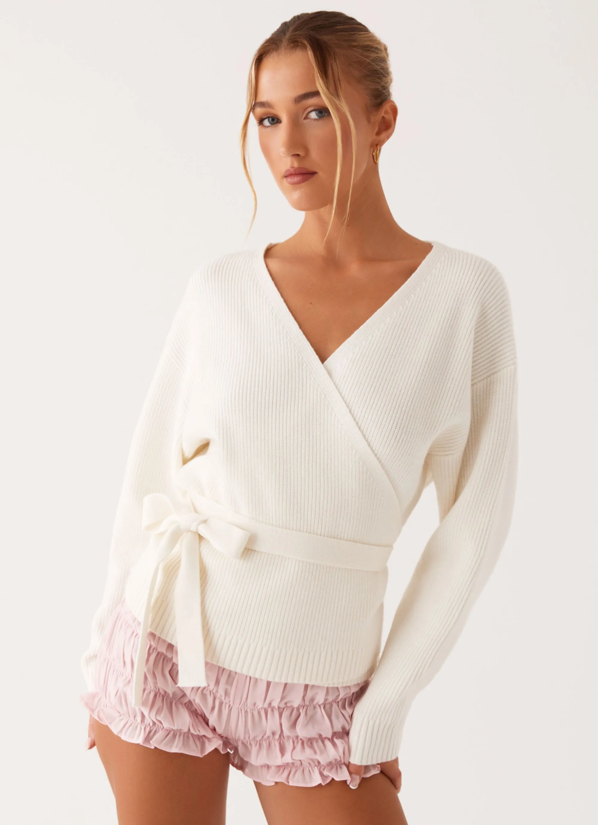 Minimal Detail Leela Wrap Cardigan - Ivory