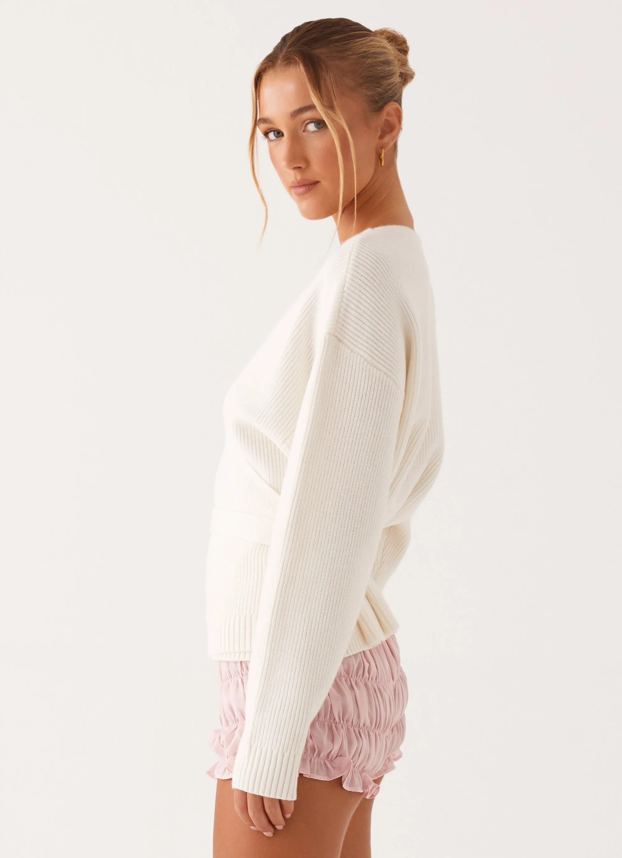 Leela Wrap Cardigan - Ivory Stretch Panels